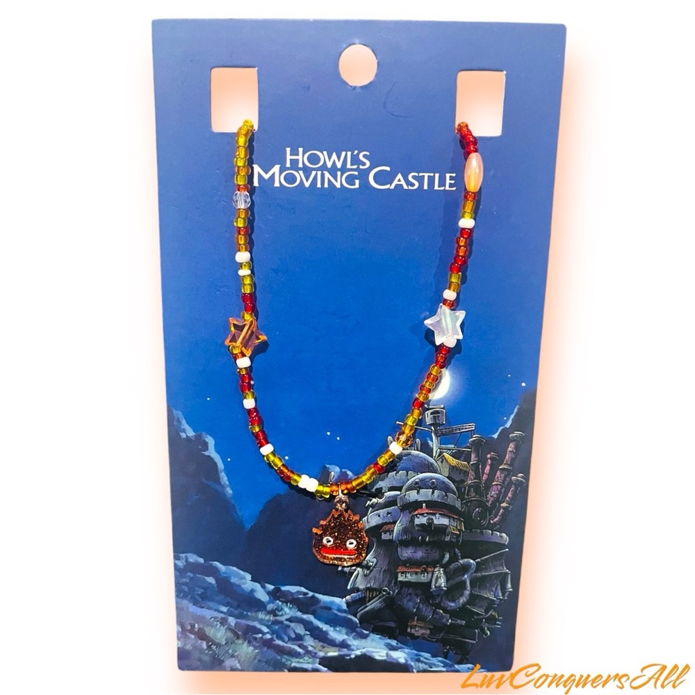 Studio Ghibli Howl's Moving Castle Calcifer Beaded Charm Necklace
